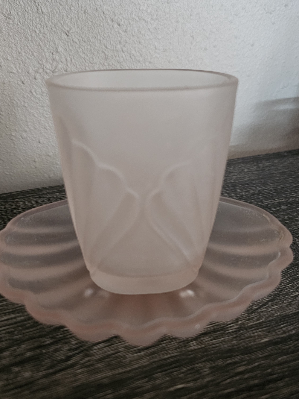 Frosted Pink Glass Cup and Scalloped Dish